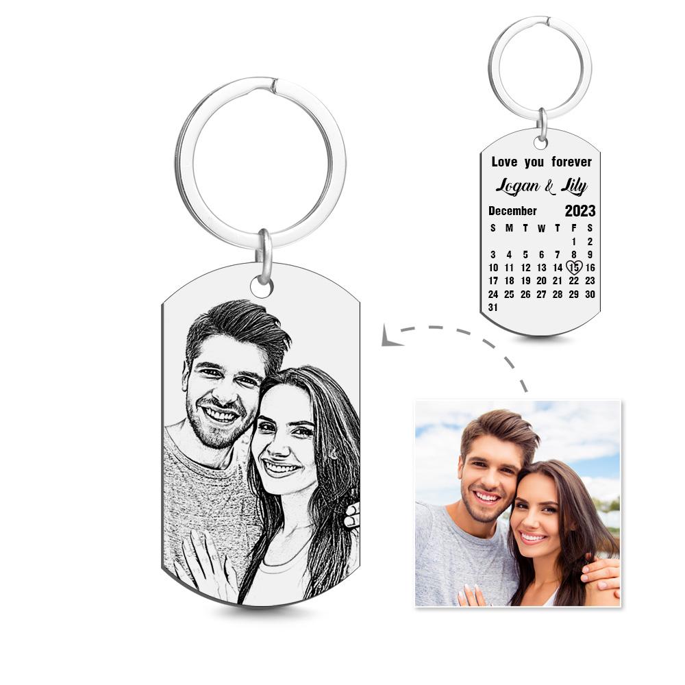Custom Key Chain Calendar Engraved Tag Keychain Anniversary Gift For Lovers - soufeelmy