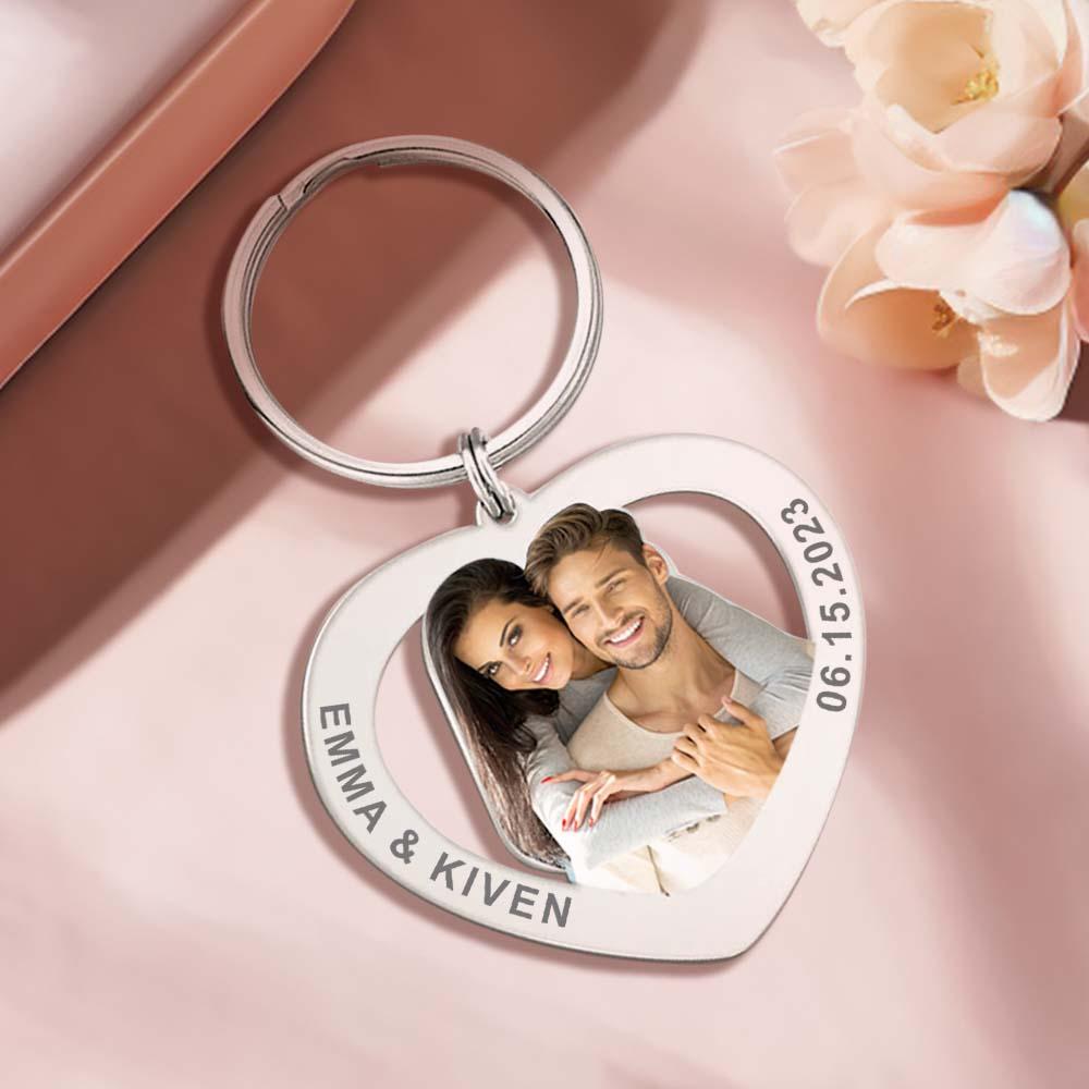 Custom Heart Colorful Photo Keychain Engraving Keychain For Valentine's Gift - soufeelmy