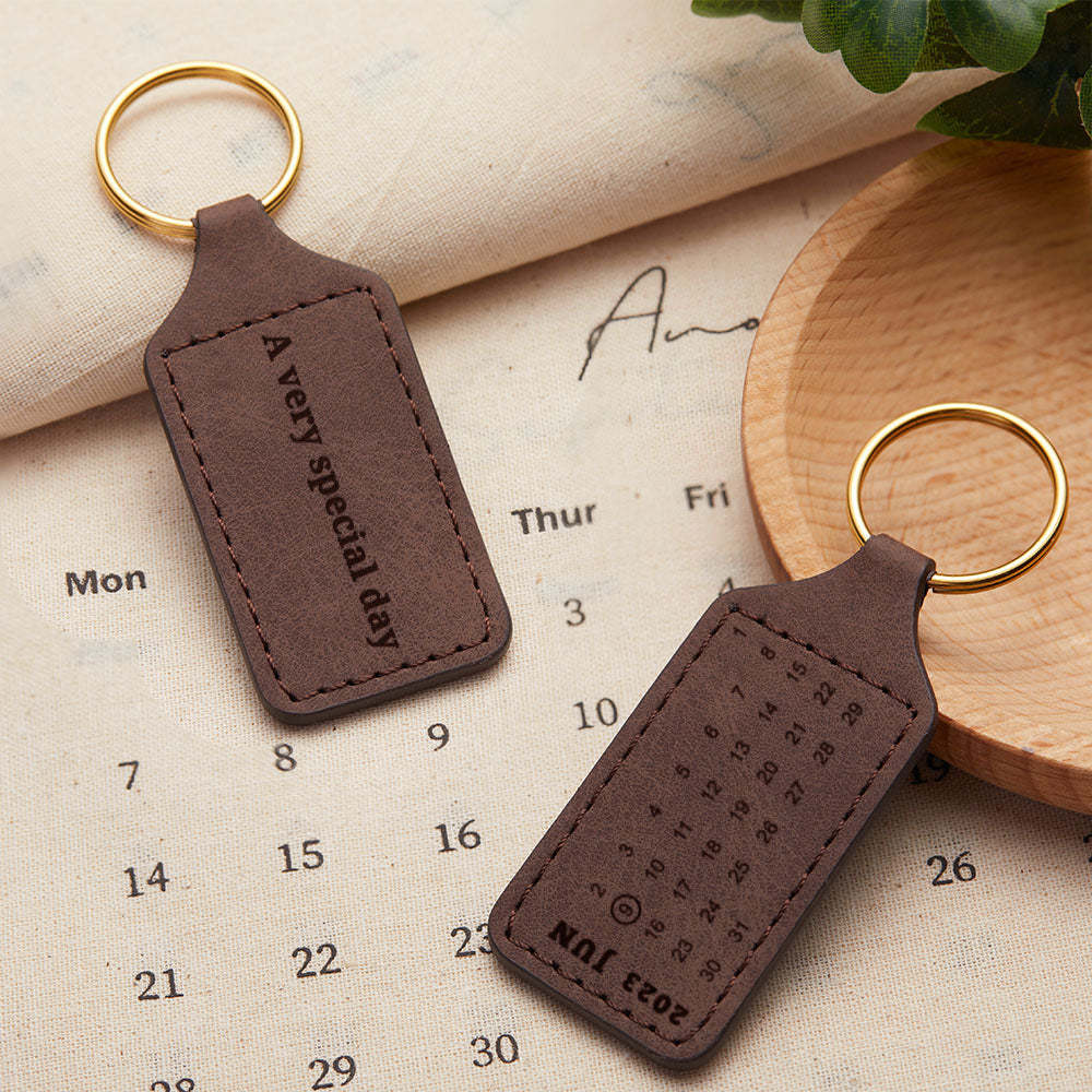 Custom Calendar Keychain Engraving Leather Keychain Anniversary Keychain Ideas For Men Boyfriend Gift - soufeelmy