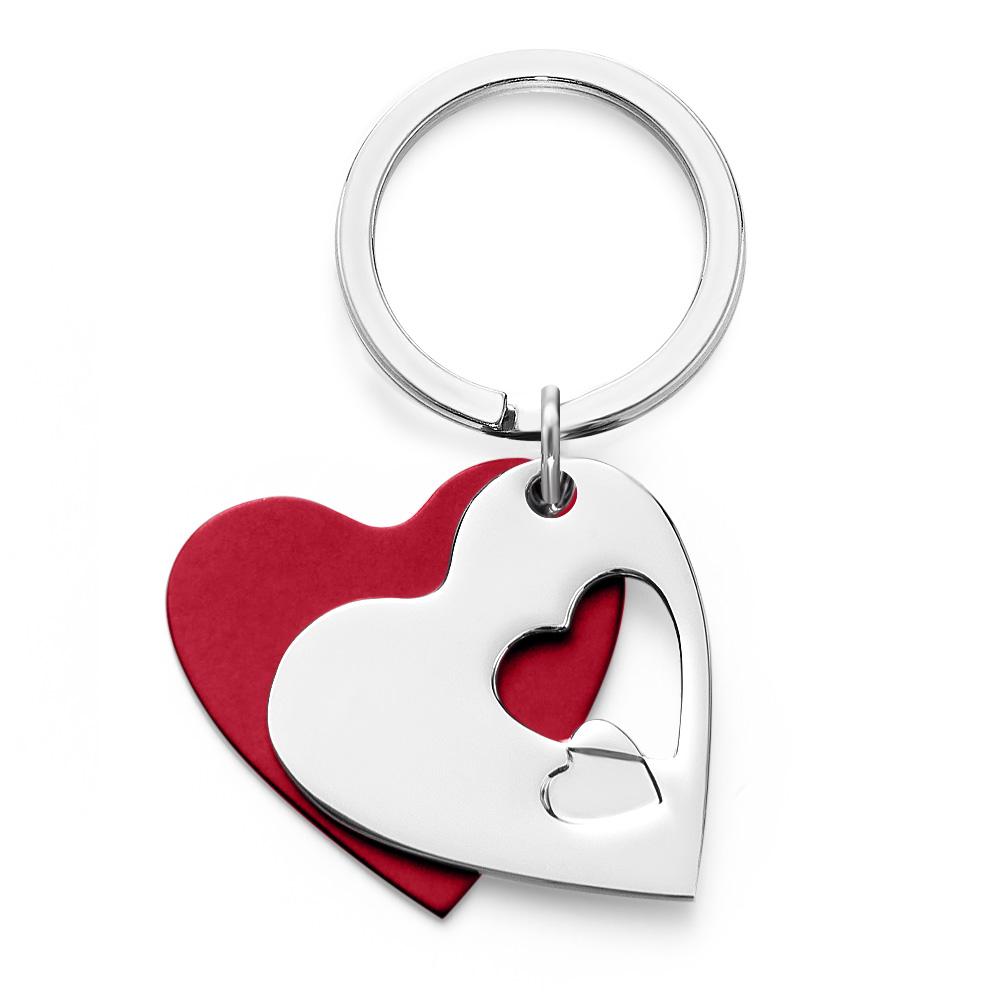 Two Hearts are Better Than One Personalized Layered Cut Out Heart Keychain Engraved Keychain Gift for Love - soufeelmy