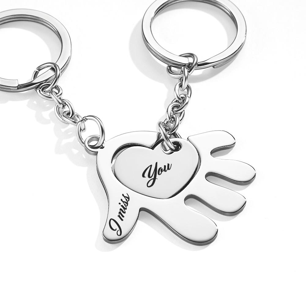 Custom Heart in Hand Couple Keychain Set Engravable Anniversary  Keychain Gift from Him Her - soufeelmy