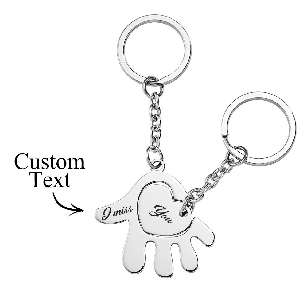 Custom Heart in Hand Couple Keychain Set Engravable Anniversary  Keychain Gift from Him Her - soufeelmy