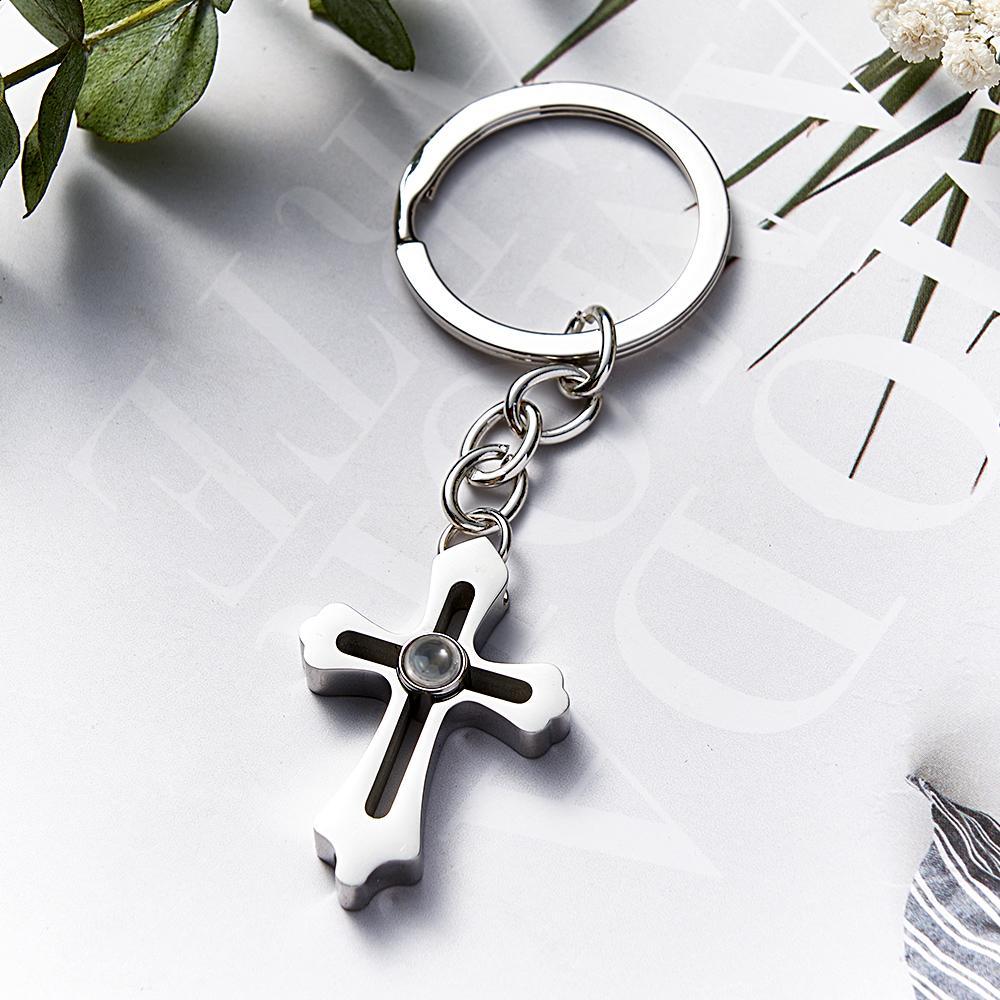 Cross Projection Keychain Photo Keychain Personalized Cross keychain Gift Faith Jewelry For Him - soufeelmy