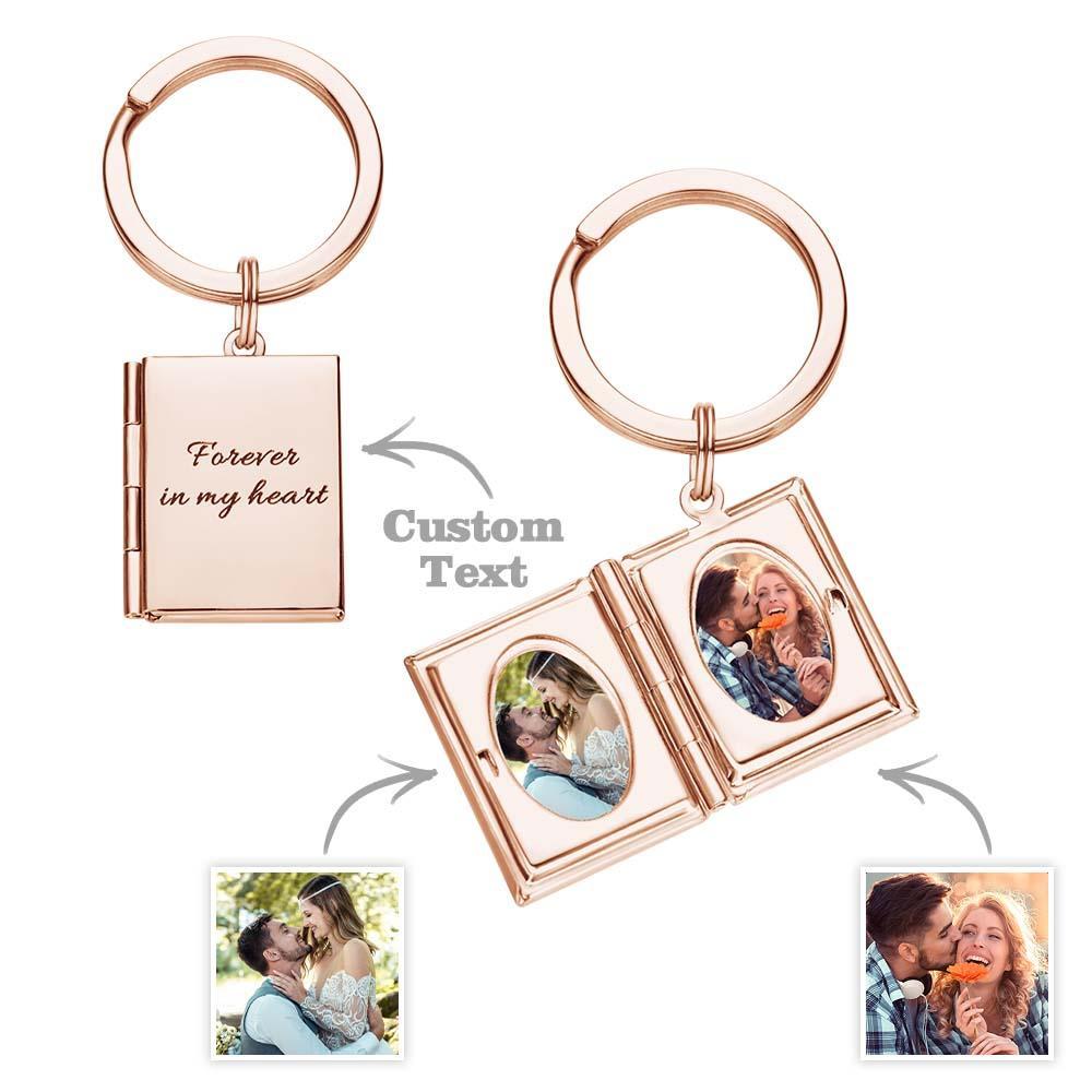 Personalized Photo Locket Keychain for Men Women Engraved Text Memorial Key Chain - soufeelmy