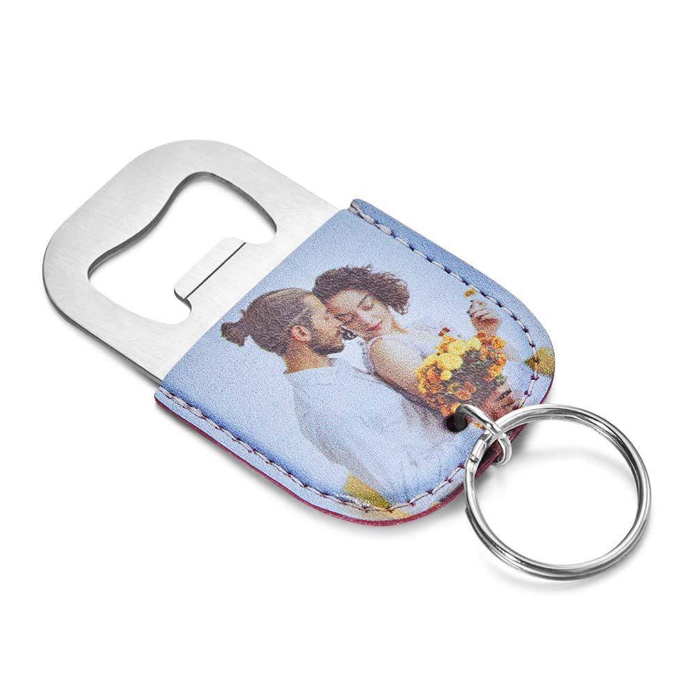 Personalized Photo Keychain Bottle Opener Custom Picture Vegan Leather Keychain - soufeelmy