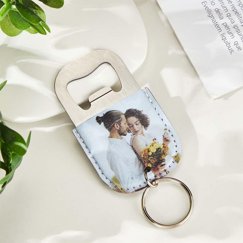 Personalized Photo Keychain Bottle Opener Custom Picture Vegan Leather Keychain - soufeelmy