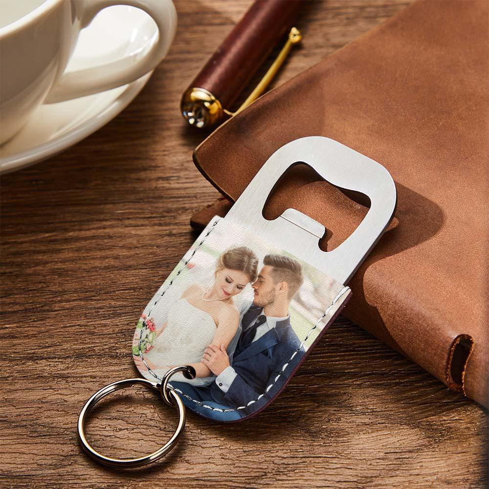 Personalized Photo Keychain Bottle Opener Custom Picture Vegan Leather Keychain - soufeelmy