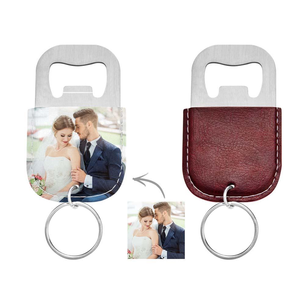 Personalized Photo Keychain Bottle Opener Custom Picture Vegan Leather Keychain - soufeelmy