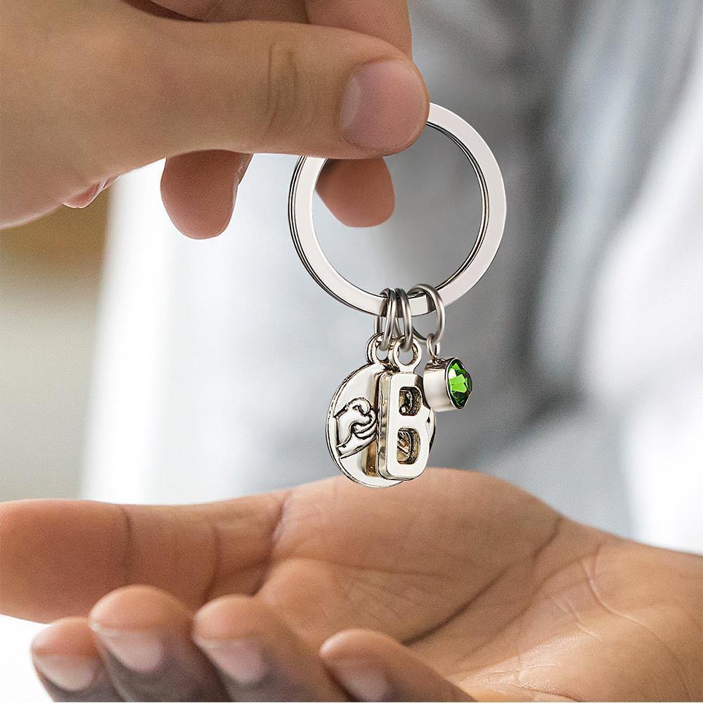 Personalized Engraved Keychain with Birthstone Memorial Gifts for Someone