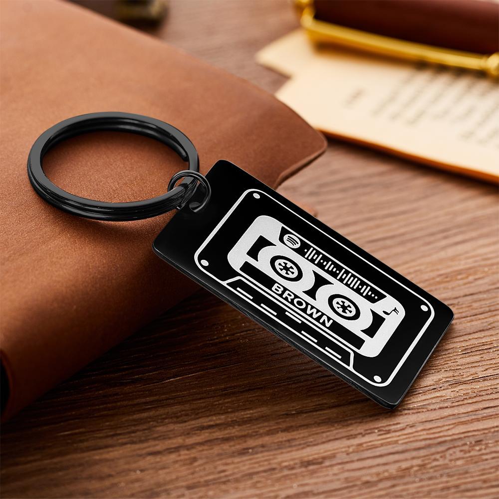 Spotify Custom Keychains Engraved Keychain Musicial Gift Black -