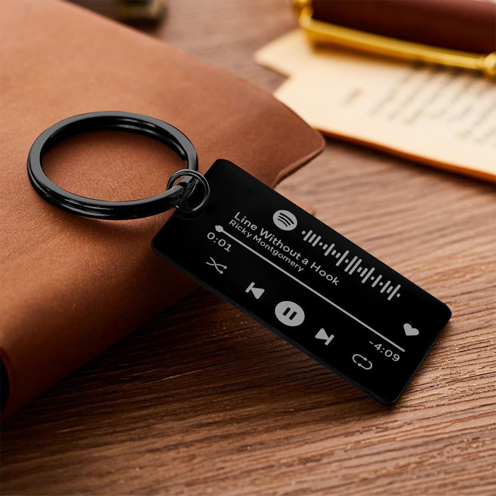 Keychain Custom Engraved Spotify Code Gifts For Him Black -