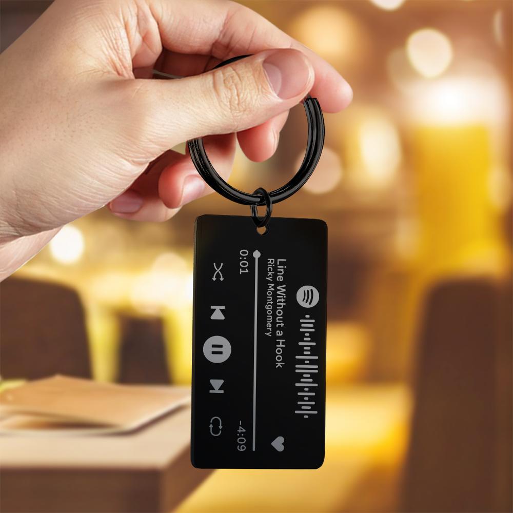 Keychain Custom Engraved Spotify Code Gifts For Him Black -