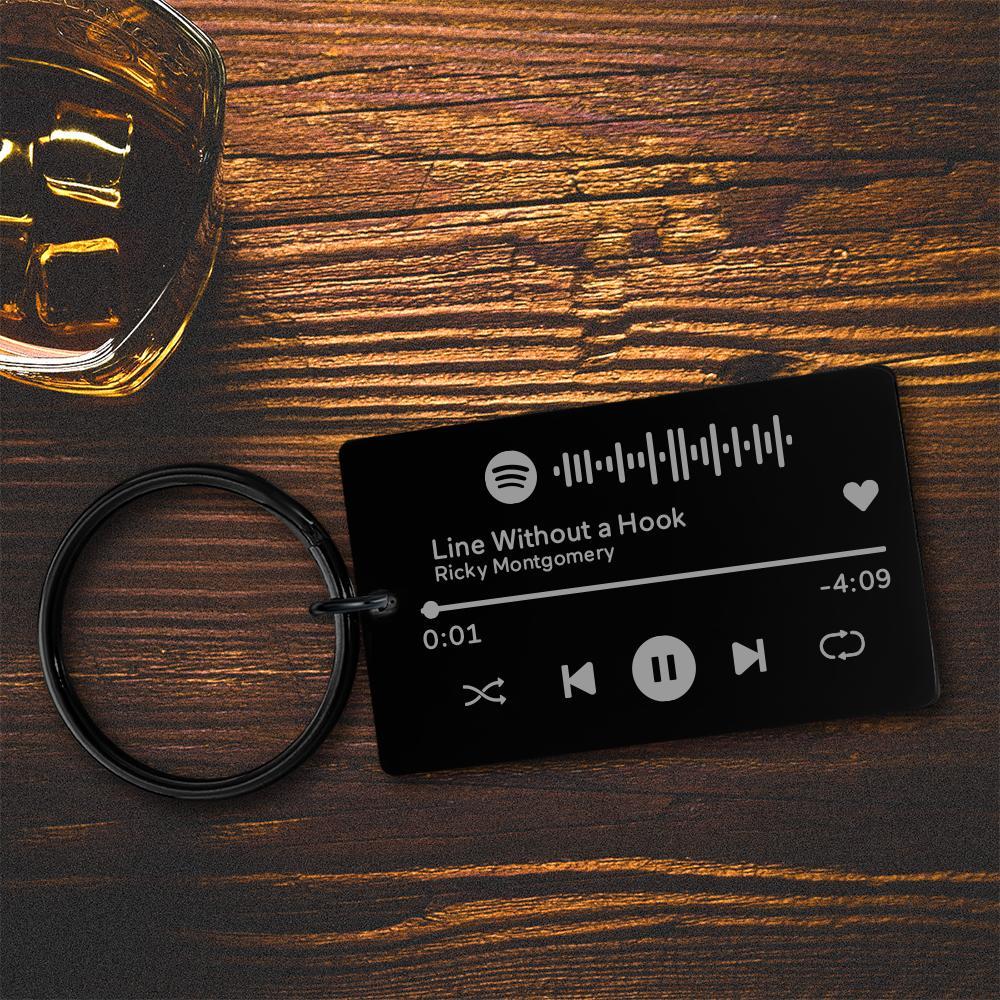 Keychain Custom Engraved Spotify Code Gifts For Him Black - 