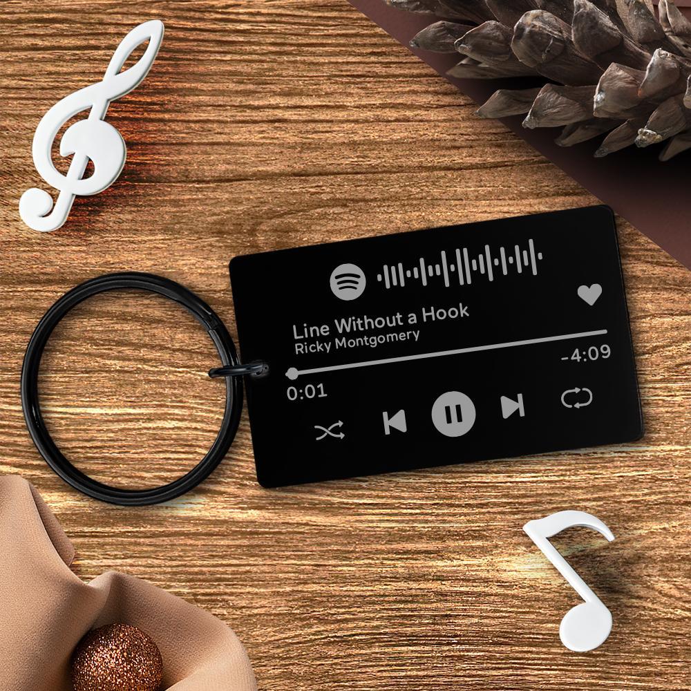 Keychain Custom Engraved Spotify Code Gifts For Him Black -
