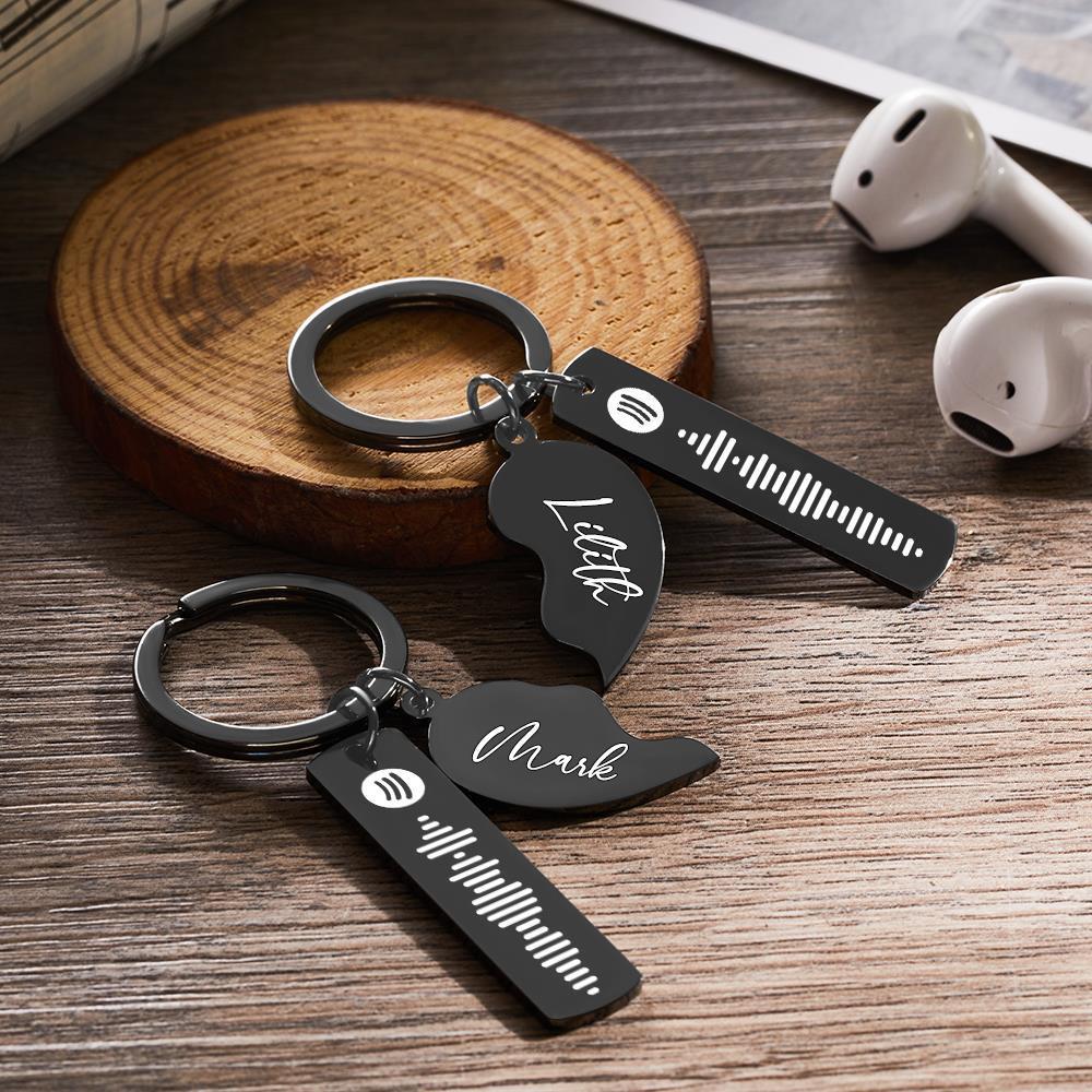 2 Personalized Spotify Code Keychain Engraved Name in Heart Shape Keychain  Valentines Day Gift - 