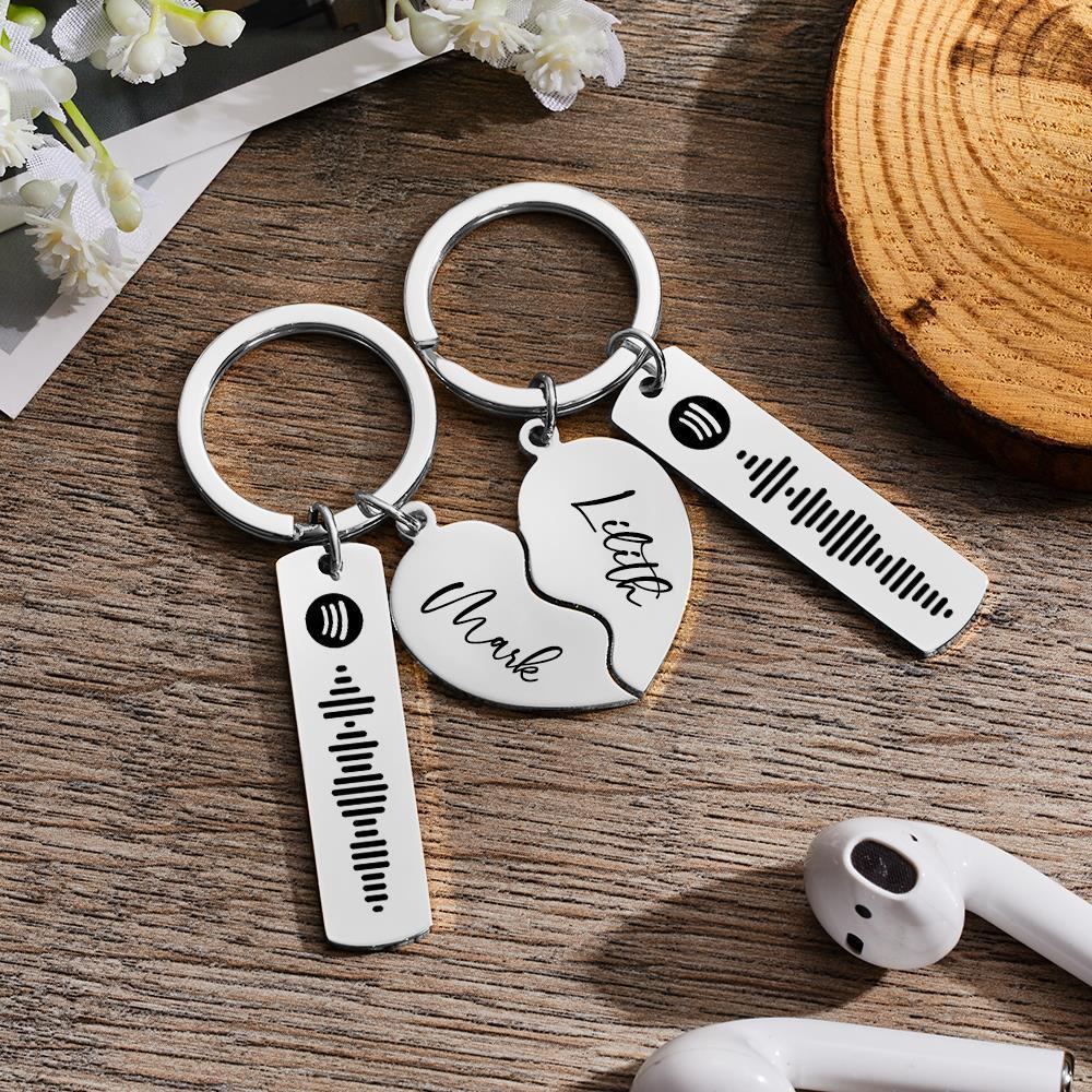 Customized Scannable Spotify Code Plaque Keychain Music and Photo, Song Keychain,Engraved Keychain Anniversary Gifts For Lovers - soufeelmy