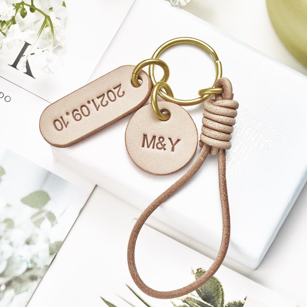 Custom Engraved Keychain Round Anniversary Date Keychain Gift for Anniversary - 