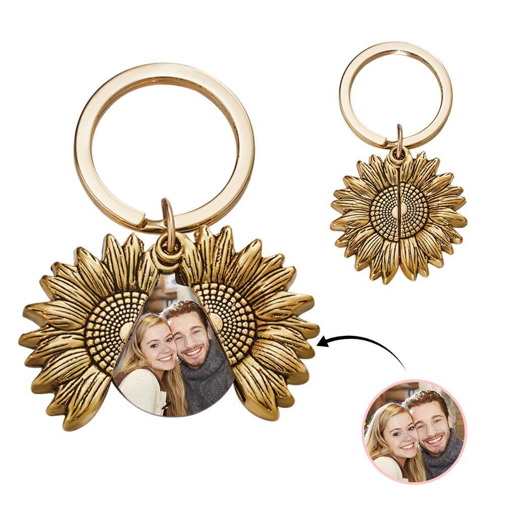 Custom Photo Sunflower Keychain Custom Photo Pendant Keychain For Kids - 