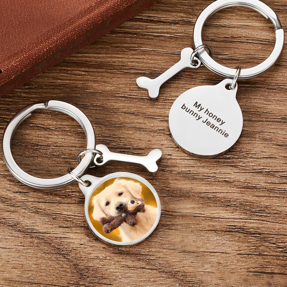 Custom Photo Engraved Word Pet Photo Keychain Custom Dog Keychain Gift To Him - 