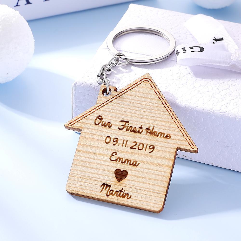 Custom Engraved Keychains "Our First Home" Family Memorial Gifts -