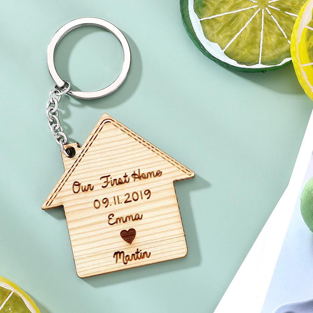 Custom Engraved Keychains "Our First Home" Family Memorial Gifts -