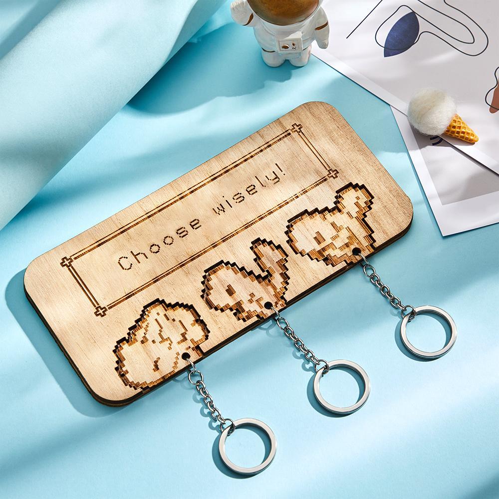Custom Engraved Wooden Pixel Keychain for Family Gifts -