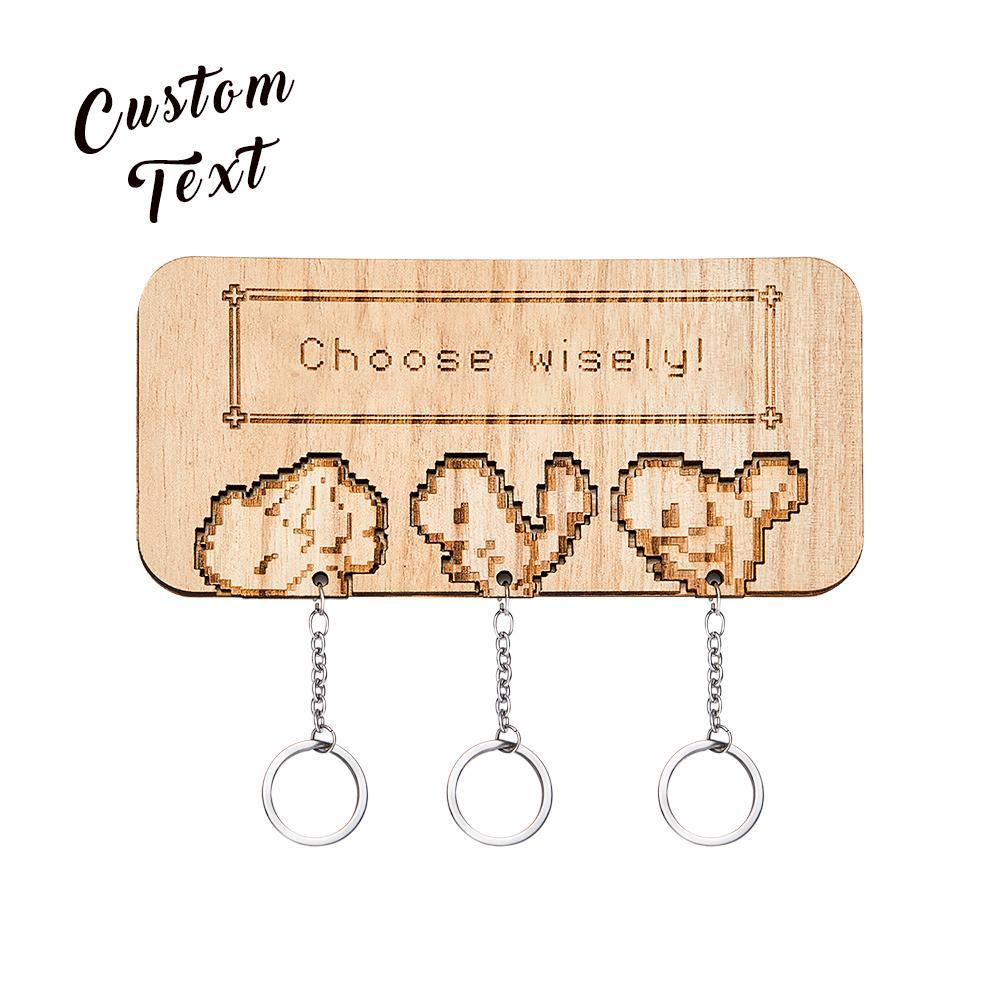 Custom Engraved Wooden Pixel Keychain for Family Gifts - 