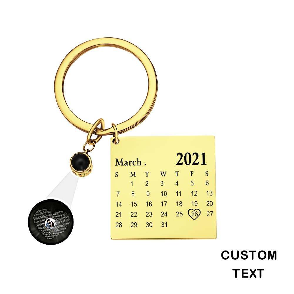 Custom Photo Projection Keychain Personalized Calendar Key Ring Anniversary Gift