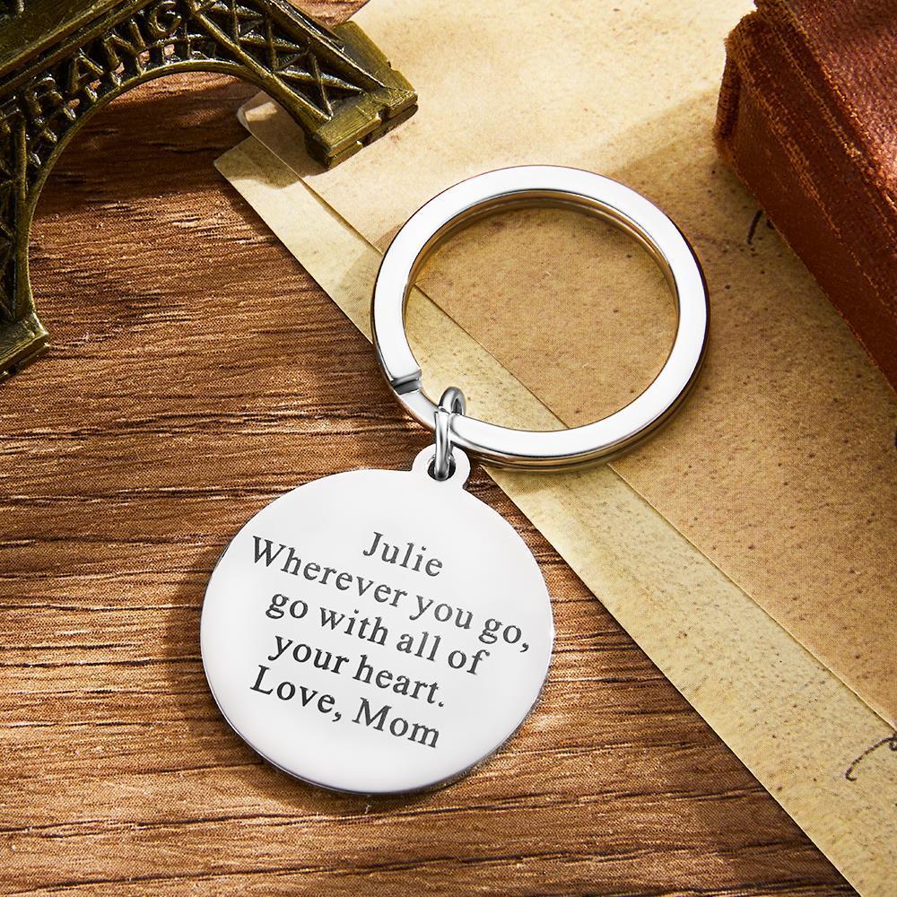 Custom Engraved Compass Keychain Personalized Key Ring Mother's Day Gift - 