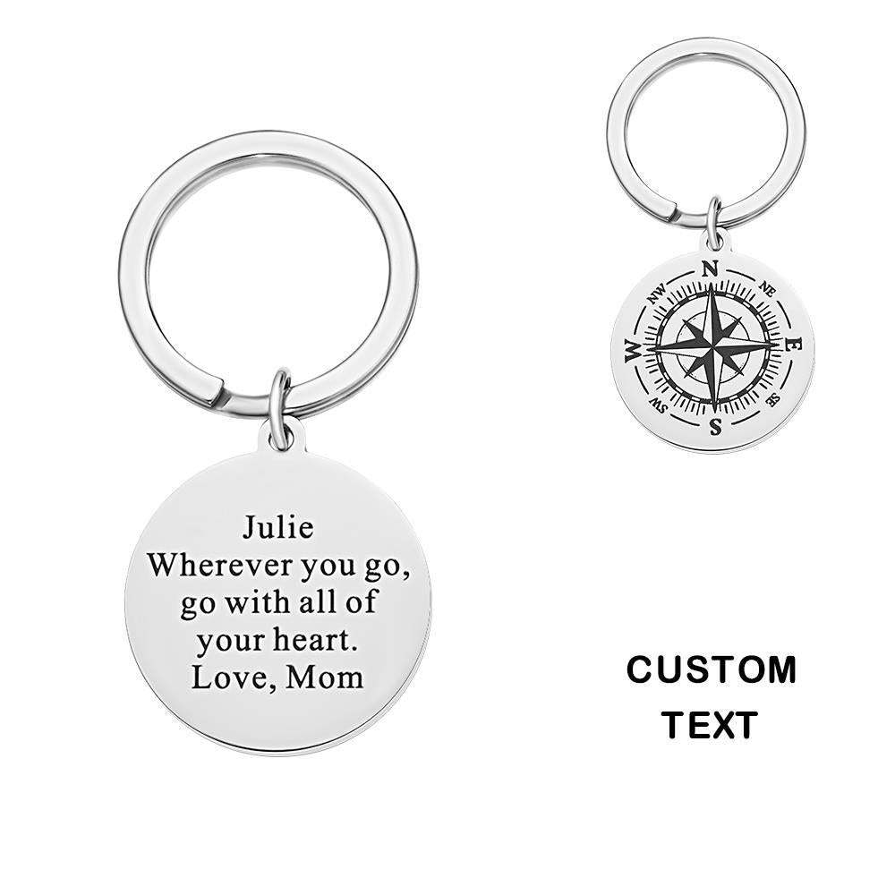 Custom Engraved Compass Keychain Personalized Key Ring Mother's Day Gift -