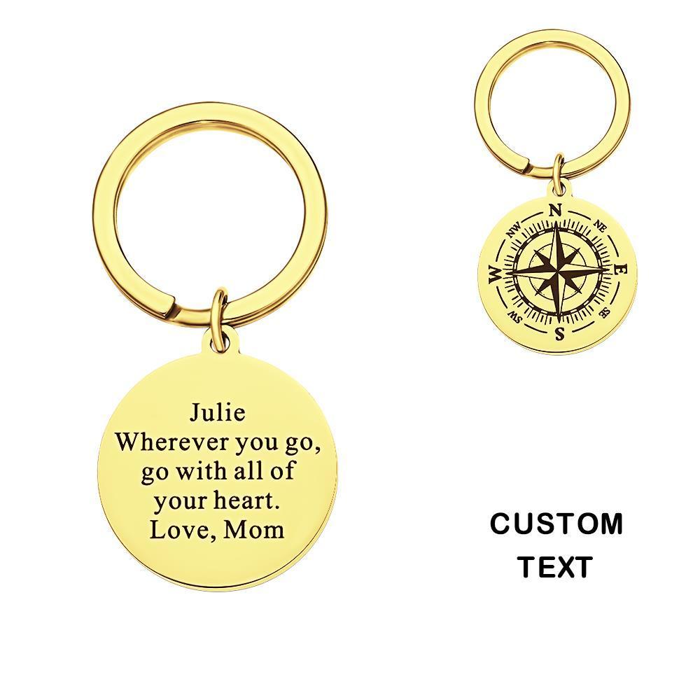 Custom Engraved Compass Keychain Personalized Key Ring Mother's Day Gift - 