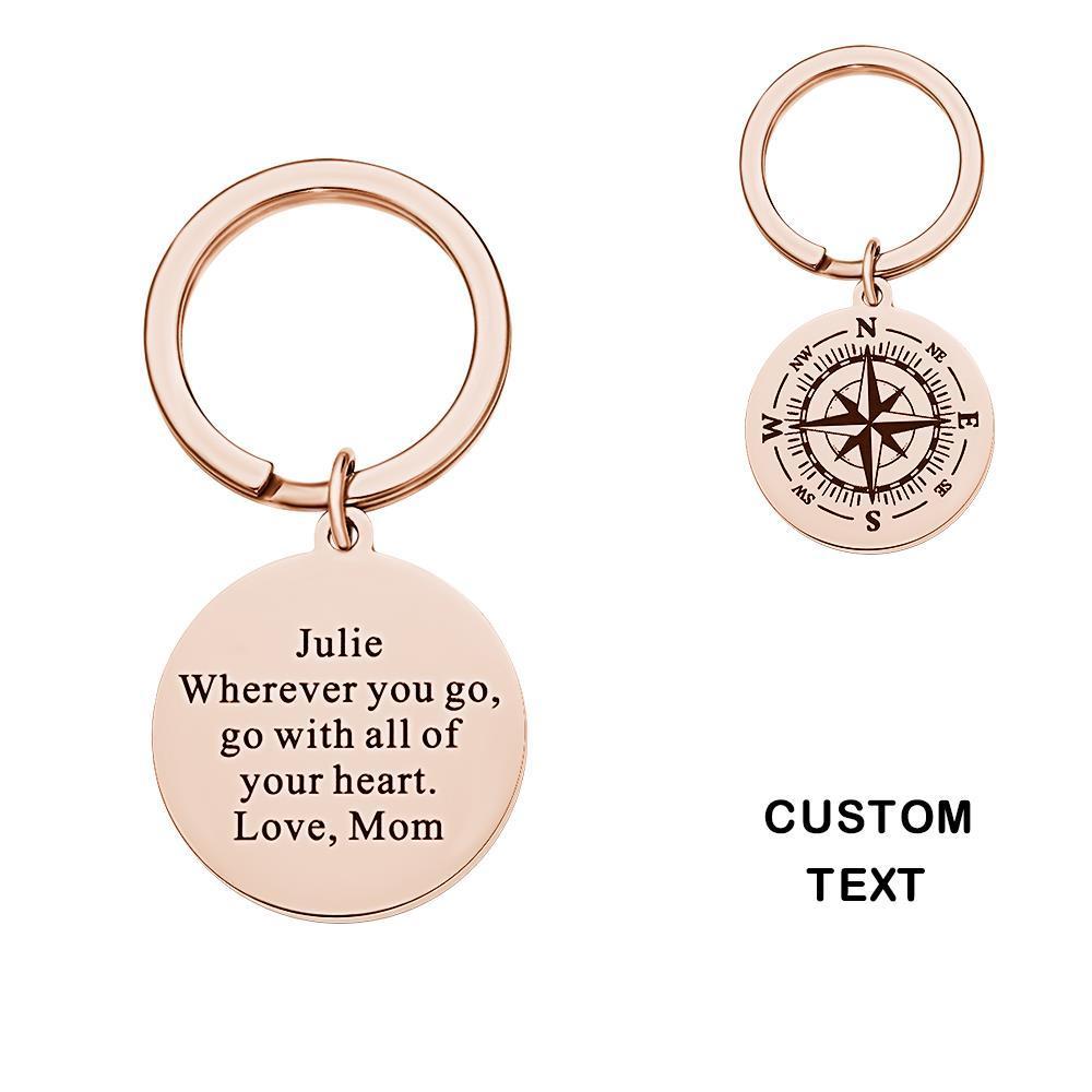 Custom Engraved Compass Keychain Personalized Key Ring Mother's Day Gift - 