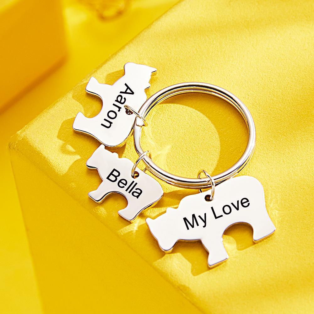 Custom Engraved Bear Family KeyChain Baby Bear Set Key Ring -