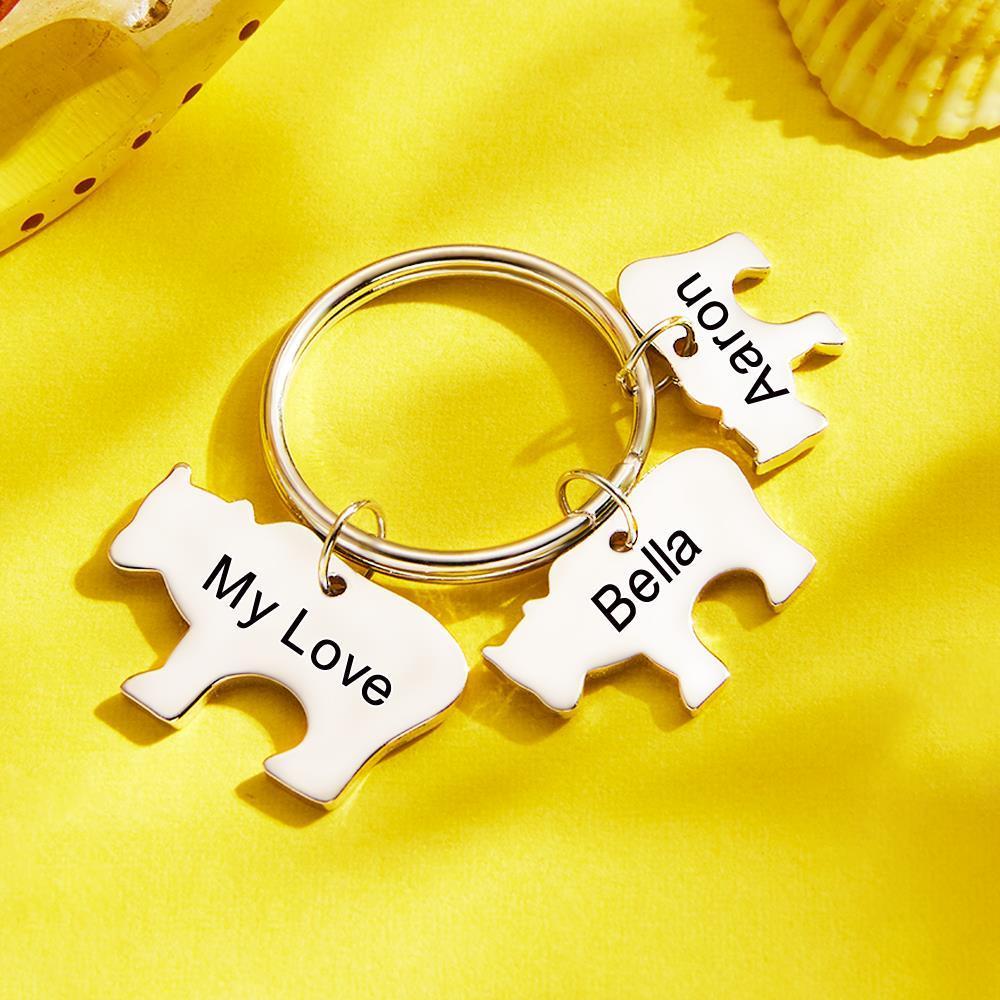 Custom Engraved Bear Family KeyChain Baby Bear Set Key Ring -
