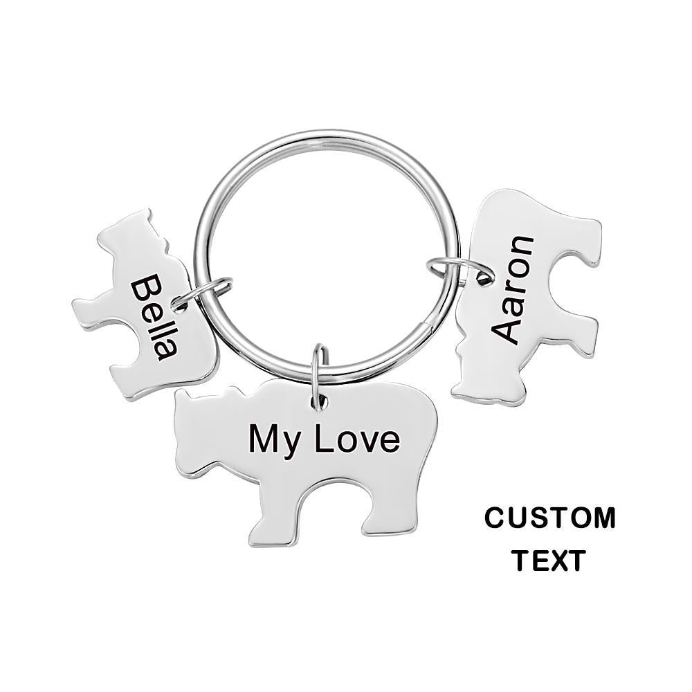 Custom Engraved Bear Family KeyChain Baby Bear Set Key Ring - 