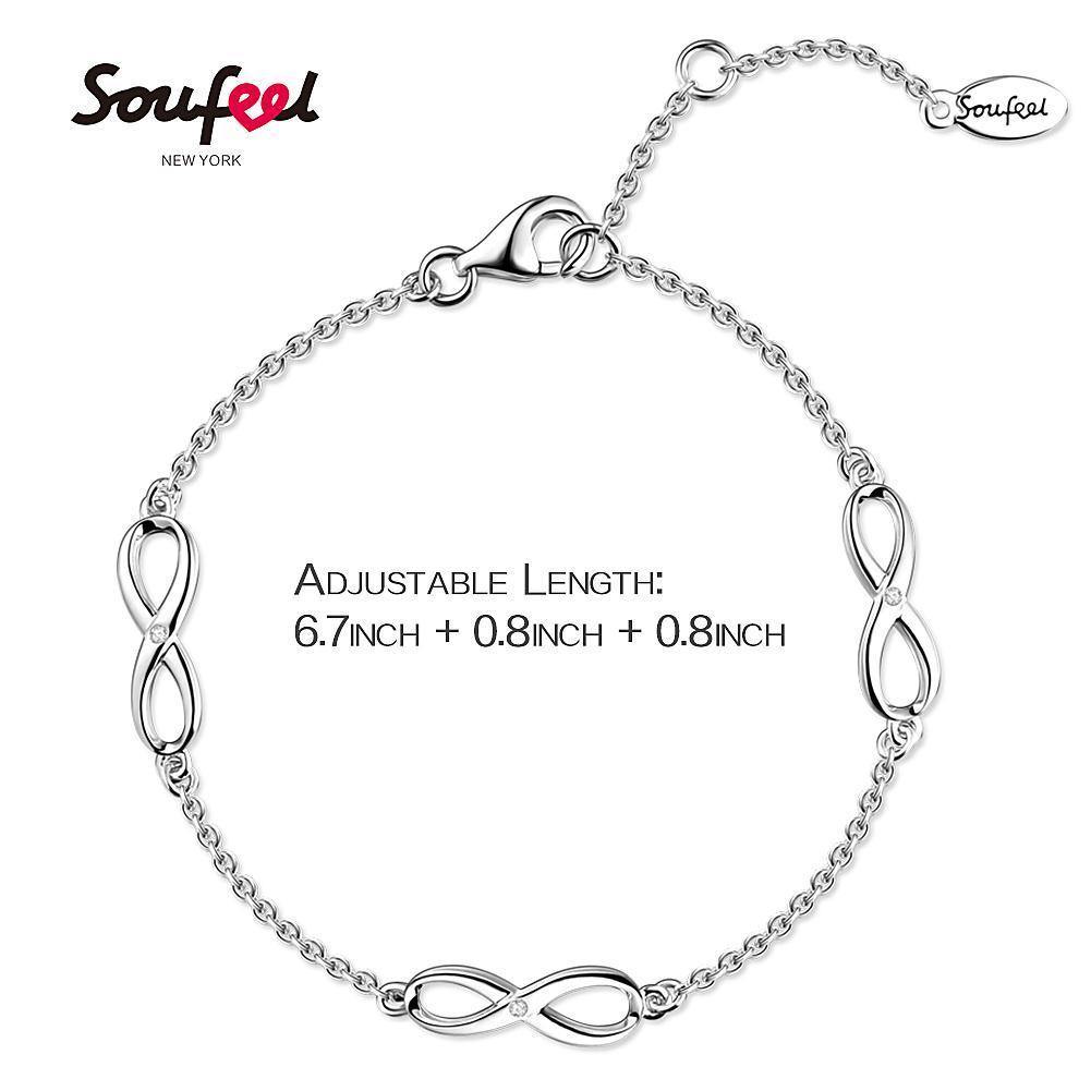 Infinity Love Silver Bracelet with Swarovski Crystal - Length Adjustable - soufeelus