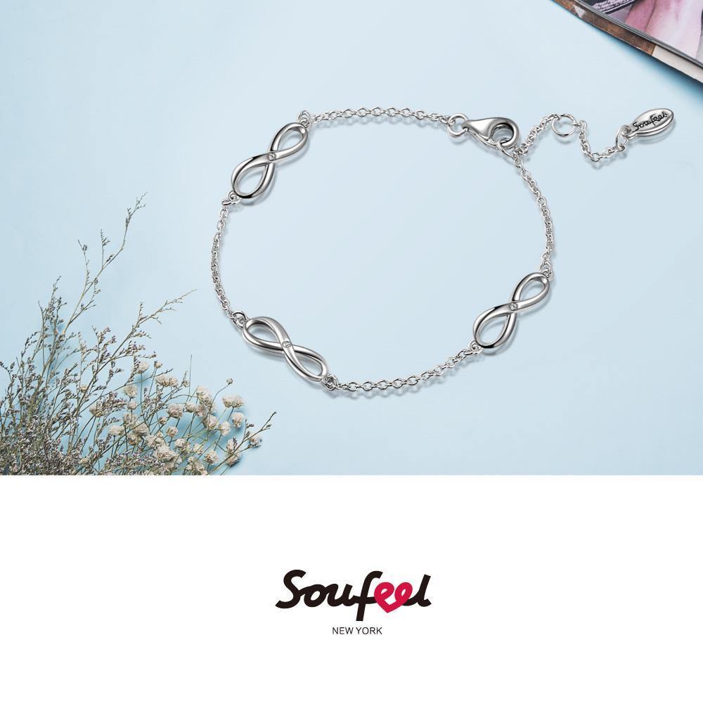 Infinity Love Silver Bracelet with Swarovski Crystal - Length Adjustable - soufeelus