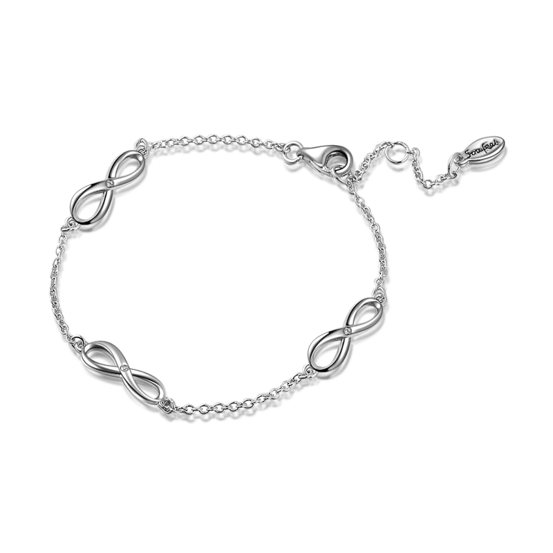 Infinity Love Silver Bracelet with Swarovski Crystal - Length Adjustable - soufeelus