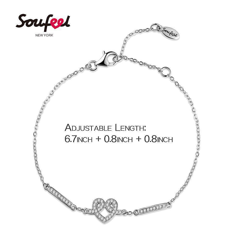 Heart of Romance Silver Bracelet with CZ - Length Adjustable - soufeelus