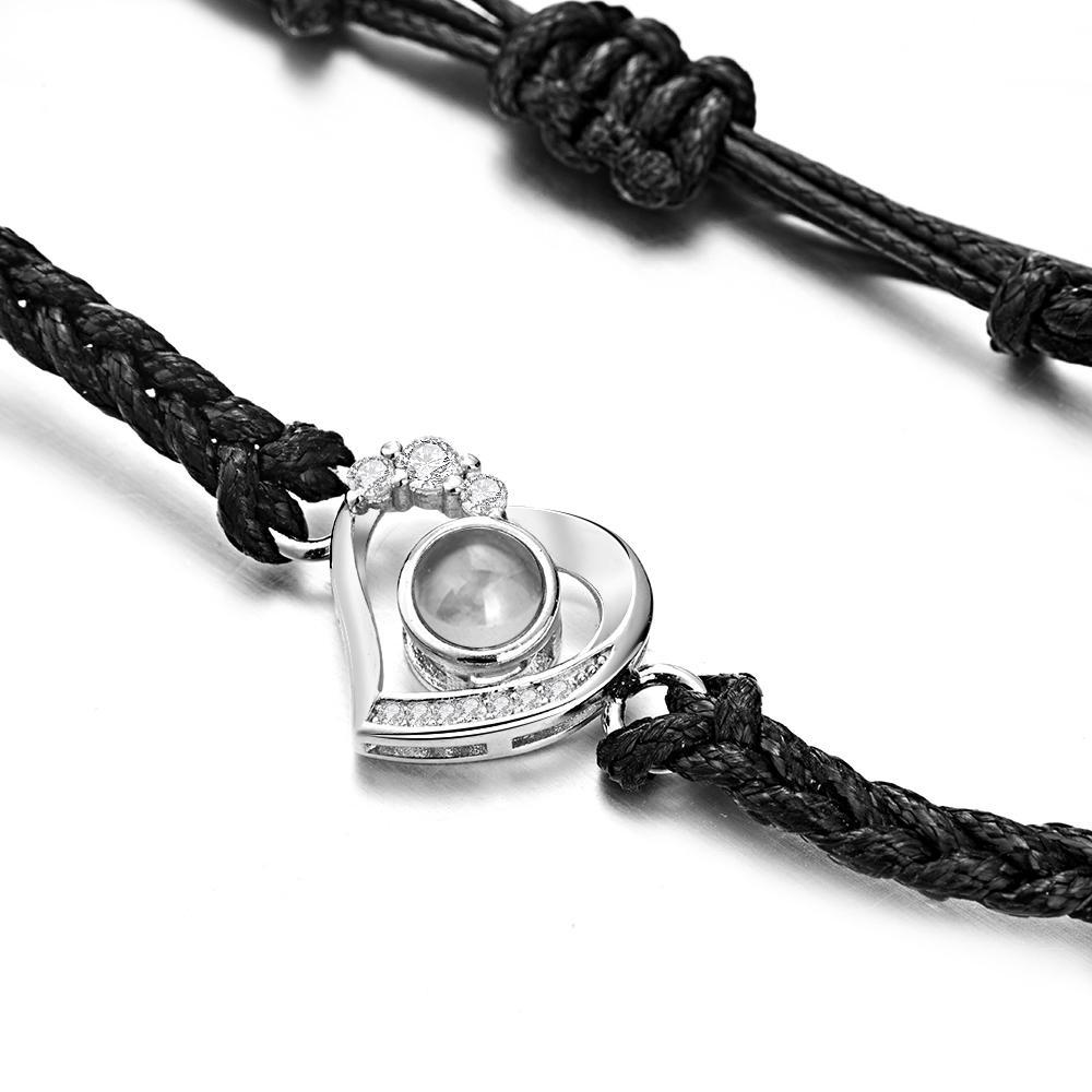 Custom Photo Projection Skew Heart Handmade Braided Rope Bracelet - soufeelmy