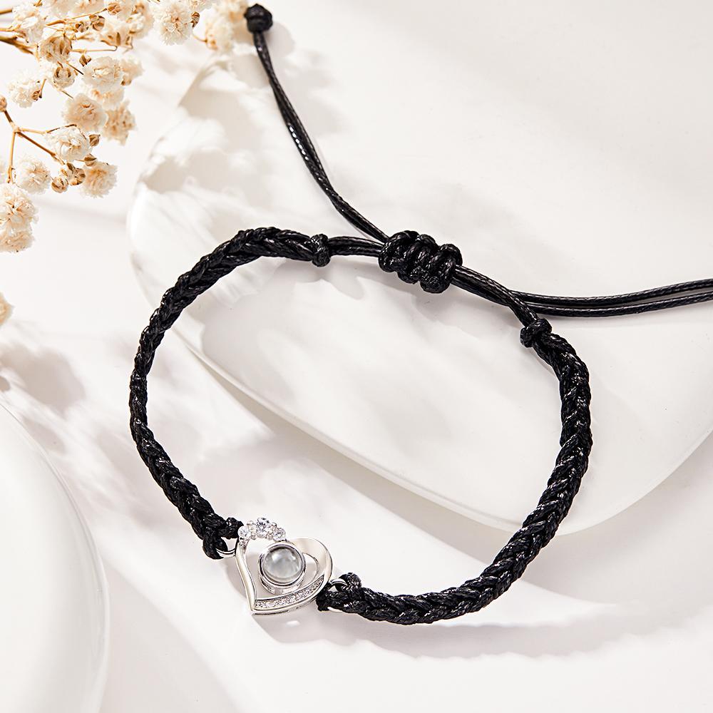Custom Photo Projection Skew Heart Handmade Braided Rope Bracelet - soufeelmy