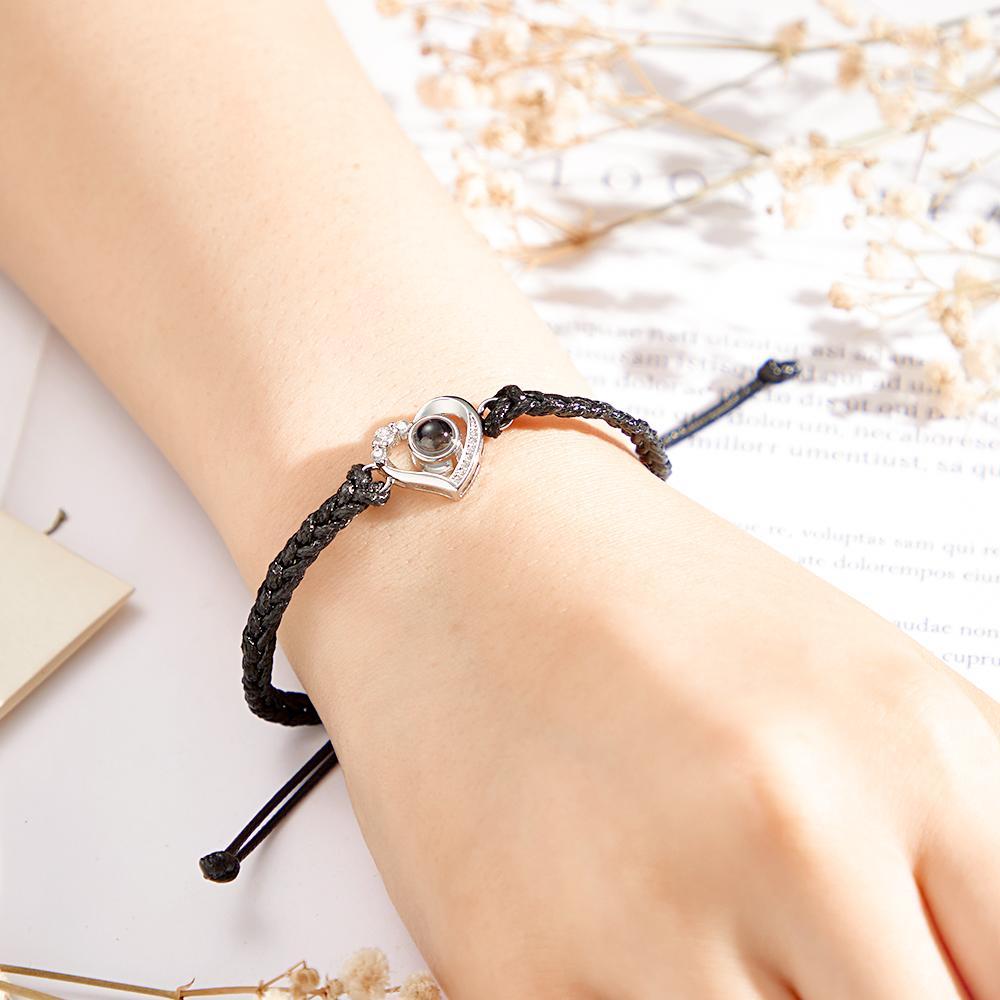 Custom Photo Projection Skew Heart Handmade Braided Rope Bracelet - soufeelmy