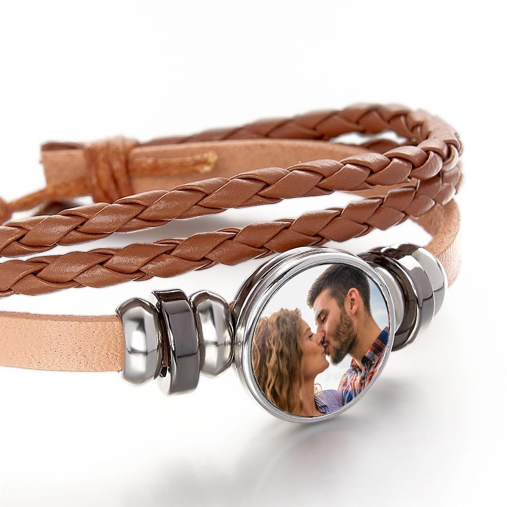 Customized Leather Bracelet DIY Photo Print Snap Button Sublimation Snap Charm Bracelet - soufeelmy