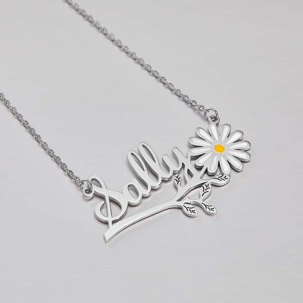 Daisy  Flower Name Necklace Personalized Floral Name Necklace Jewelry Gift For Her - soufeelmy