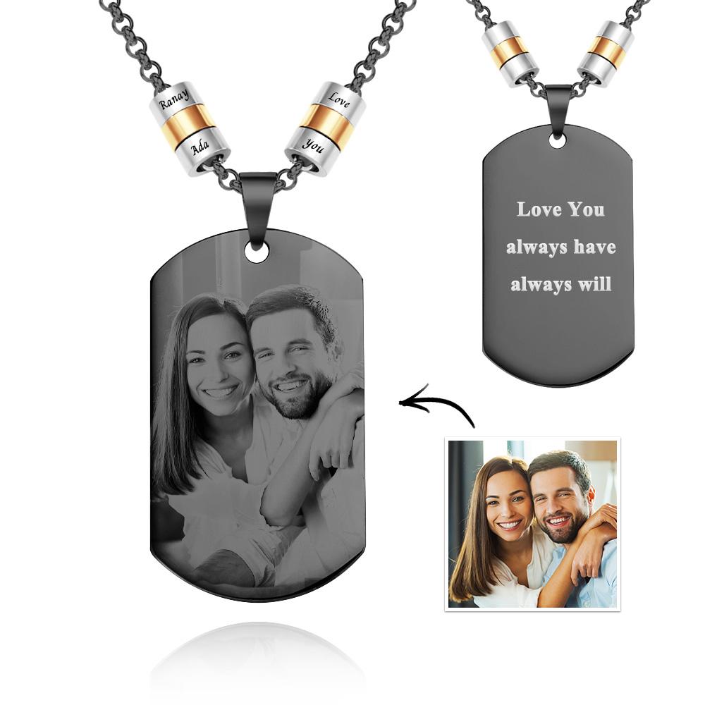 Personalized Square Photo Necklace With Engraved Beads Pendant Gifts For Lovers - soufeelmy
