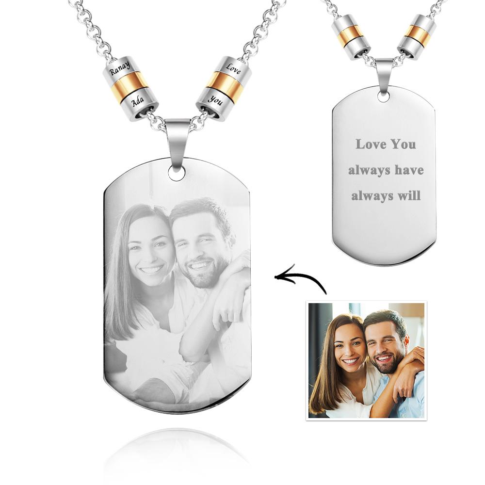 Personalized Square Photo Necklace With Engraved Beads Pendant Gifts For Lovers - soufeelmy