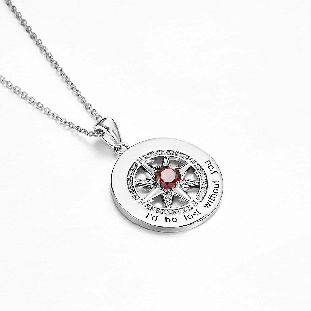 Compass Birthstone Necklace Personalized Engraved Jewelry Gifts For Her - soufeelmy