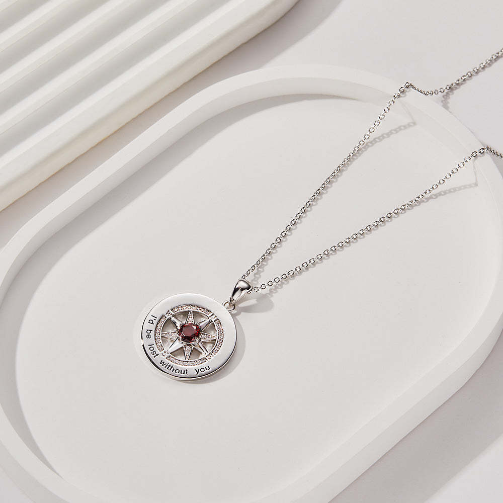 Compass Birthstone Necklace Personalized Engraved Jewelry Gifts For Her - soufeelmy