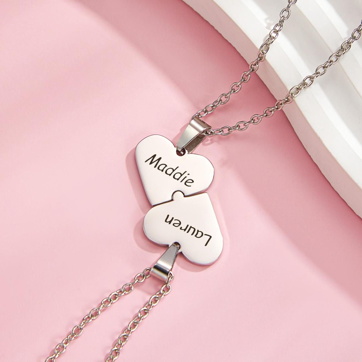 Engraved Heart Puzzle Necklace Pendant Trend Jewelry For Couples - soufeelmy