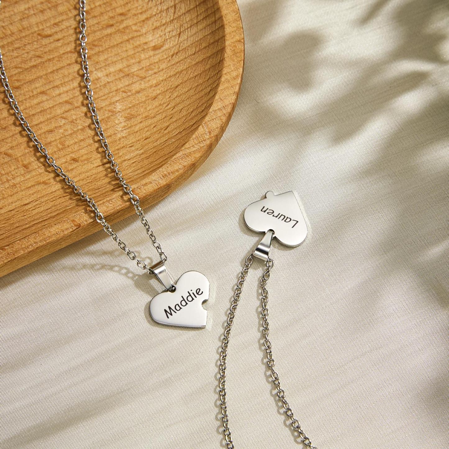 Engraved Heart Puzzle Necklace Pendant Trend Jewelry For Couples - soufeelmy